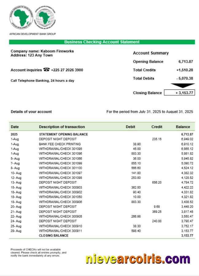 African Development business bank statement